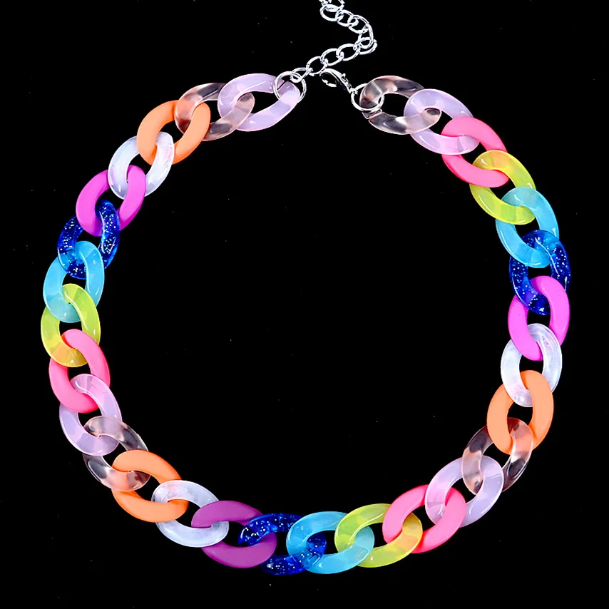 FishSheep Boho Acrylic Chain Choker Necklaces for Women Bohemain Plastic Multi Color Collar Necklace Jewelry y2k Accessories