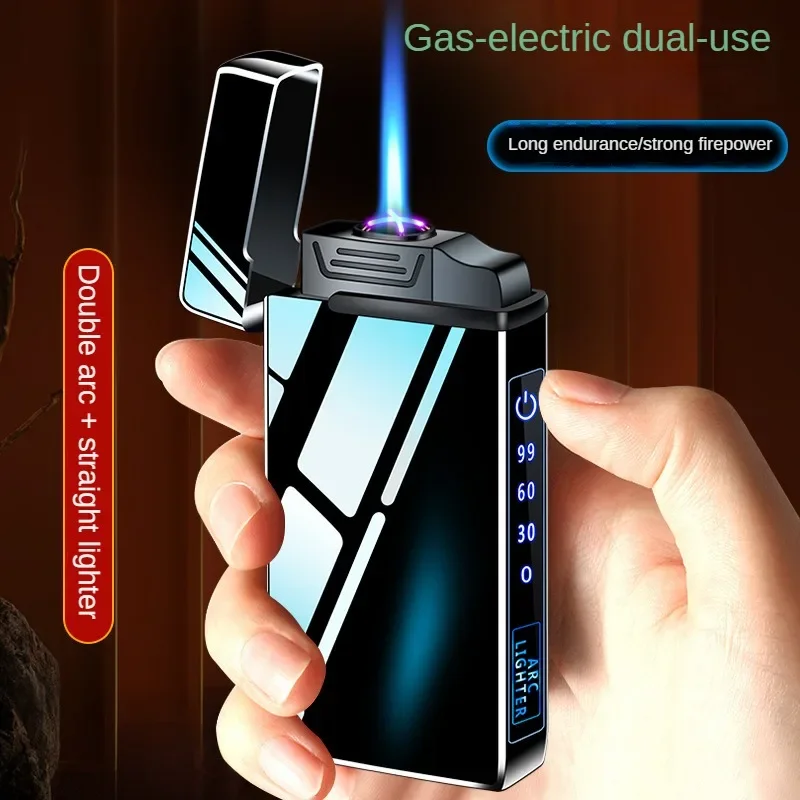 Gas and Electric Dual-use Rechargeable Lighter Visible Gas Multi-function Flashlight Lighter Cigarette Accessories Men's Gift