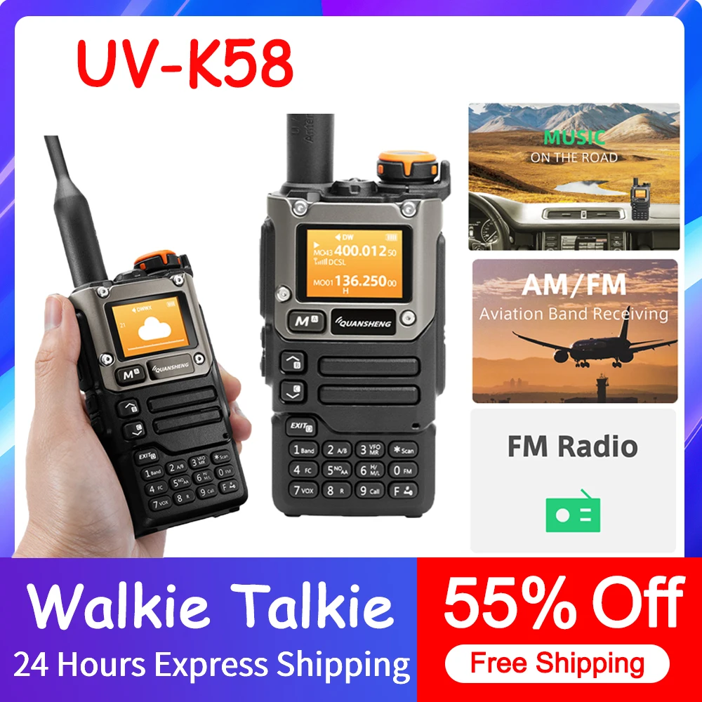 

Портативный многодиапазонный трансивер UV-K58, UHF VHF DTMF FM, беспроводная частота, двухстороннее CB радио 144-146 МГц 430-440 МГц, воздушное радио