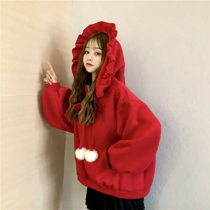 Kerststijl pittig meisje los casual sweatshirt met capuchon, herfst en winter trendy schattige damestop in stijl