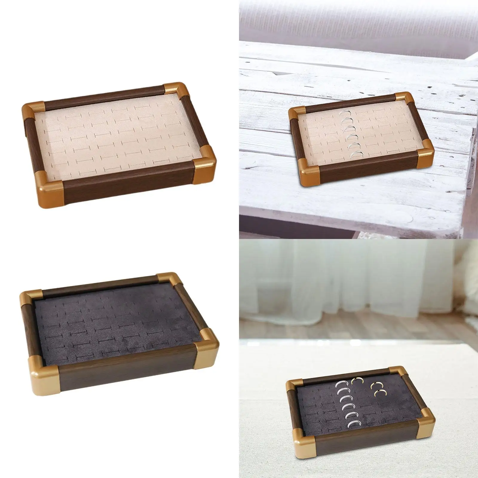 

Ring Holder Stackable Wooden Velvet Premium Storage Box Earrings Display Tray Jewelry Organizer for Girls Women Store Selling