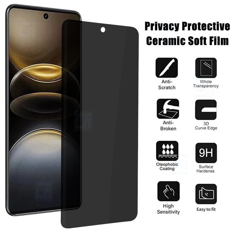 3D Ceramic Privacy Screen Protectors For Vivo X100 Ultra X100S X90S Curved Anti-spy Soft Film For Vivo X90 X80 X70 X60 Pro Plus