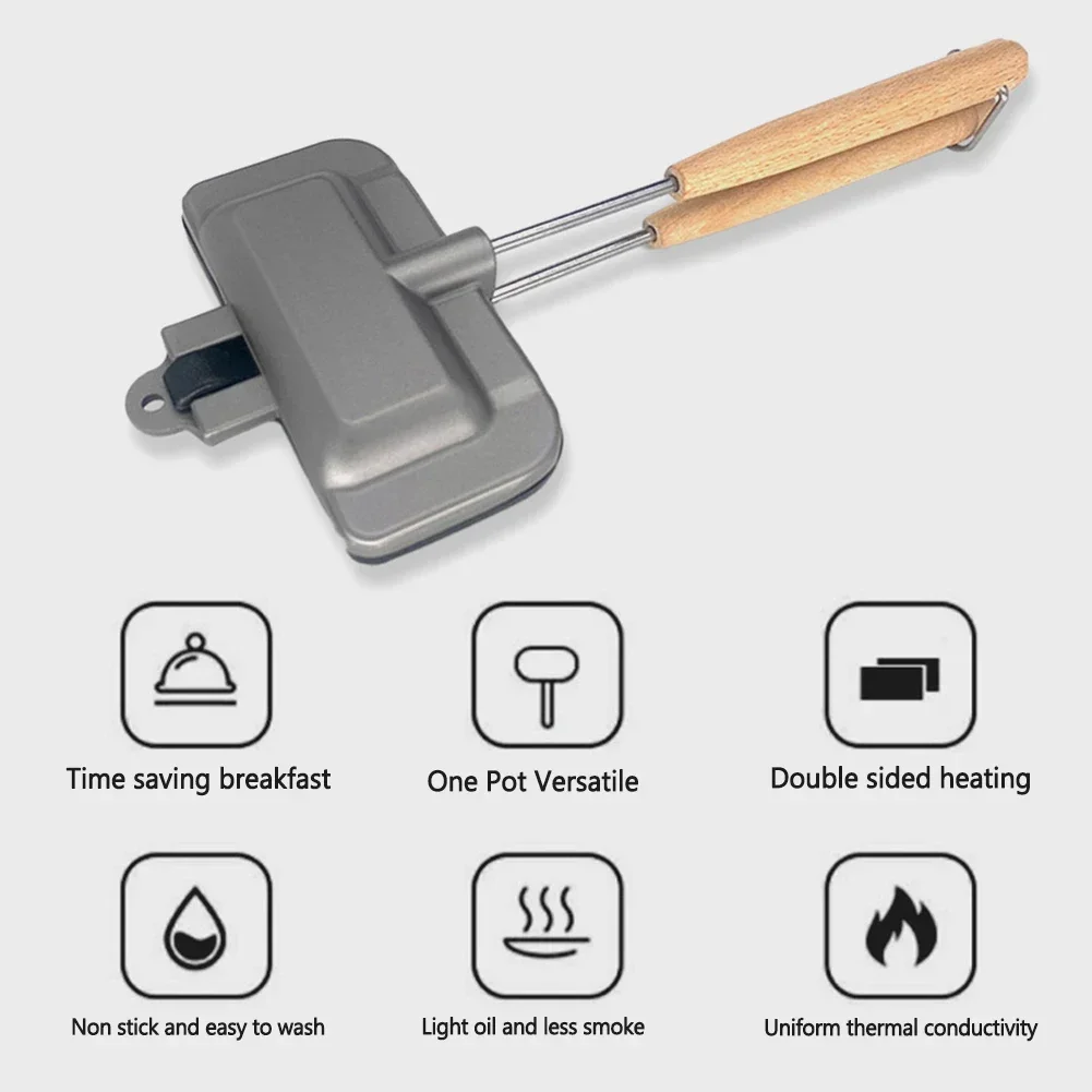 両面サンドイッチパンノンスティック折りたたみグリルフライパンパントースト朝食マシンパンケーキメーカーキッチンガジェット