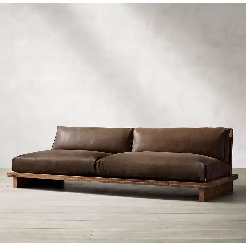 Sassanid OEM Oak Brule Sled Leather Modern American Track Arm Handmade Sofa