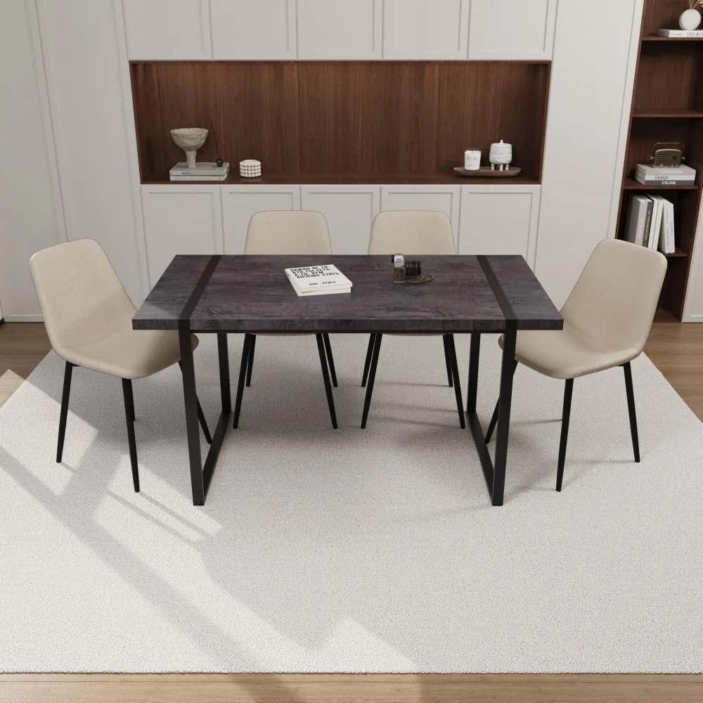 

59" MDF black wooden dining table and modern chair 4-piece set,medieval wooden kitchen dining table set