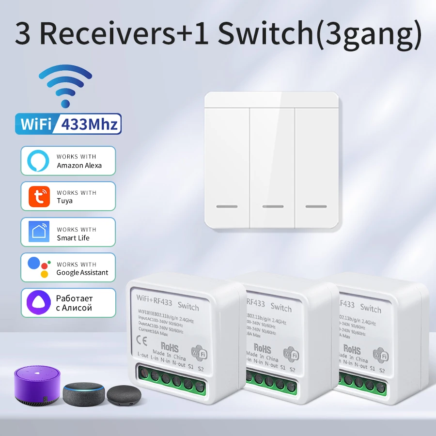 Tuya WiFi Slimme Lichtschakelaar Smart Home Draadloze RF 433 mhz Drukknop Wandschakelaar Via Alexa Google Home Alice Smart leven App