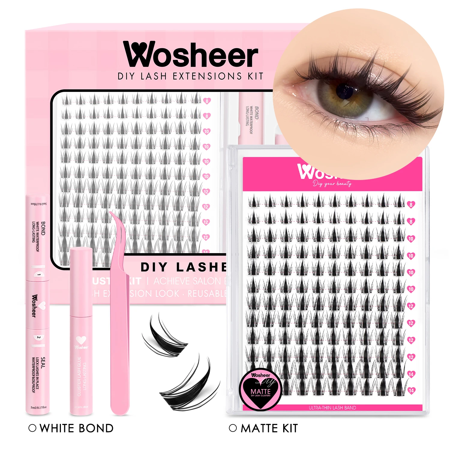 WOSHEER 클러스터 속눈썹 키트 만화 속눈썹 천연 속눈썹 연장 클러스터 천연 볼륨 개별 속눈썹 혼합 트레이 속눈썹