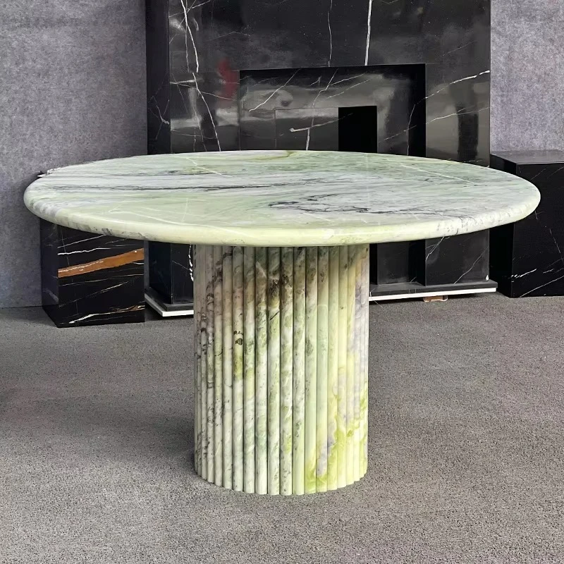 

Modern Round Top Green Marble Coffee Table Low Round Cylinder Plinth Living Room Luxury Natural Customized Tea Table