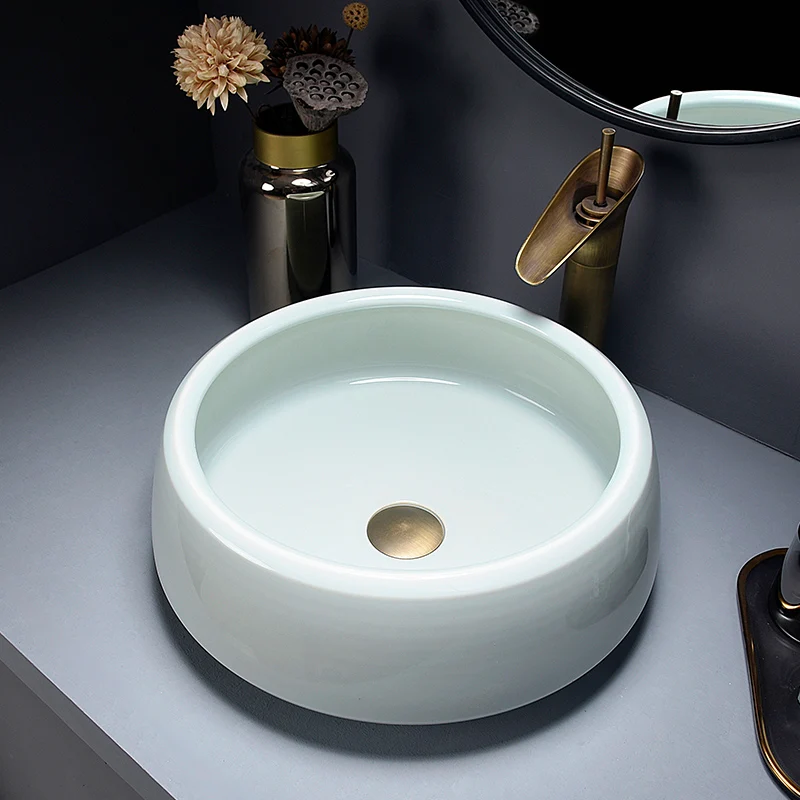 

Chinese silver/gold Mosaic Ceramic oval Semi Countertop Bathroom Sink Art Basin With Overflow rectangular ceramic sink