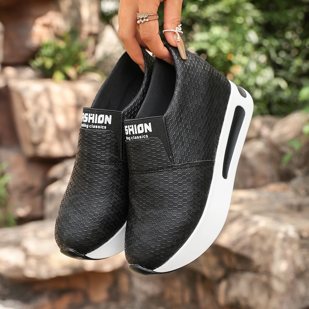 Damen-Sneaker mit verstecktem Absatz zur Erhöhung der Körpergröße, atmungsaktives Mesh, Slip-On-Plattform, lässige Alltagsschuhe zum Gehen. – Detail 5