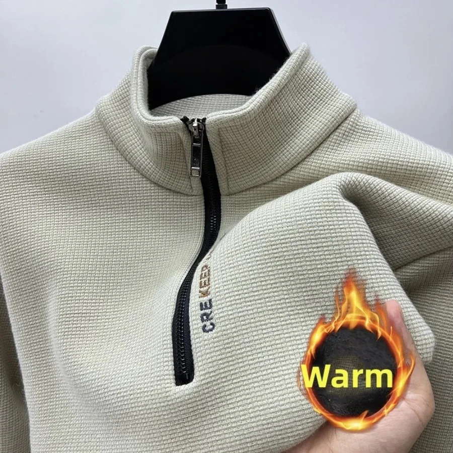 جديد الخريف الشتاء الرجال نصف سستة هوديس موضة عادية الاجتماعية الرجال البلوز القمم الوقوف طوق الدافئة رشاقته الصوف بلوزات