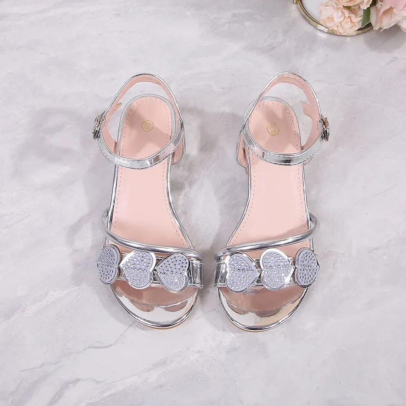 

2024 Summer New Girl's Princess Sandals Fashion Rhinestone Children's High Heels Non Slip Kids‘ Casual Sandals