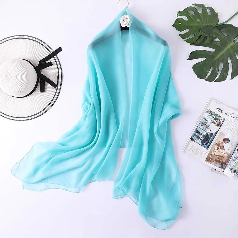 Korean Solid Color Thin Long Chiffon Sunscreen Shawl Sexy Gauze Sun Beach Towel Women Summer Air Conditioning Ice Silk Scarf