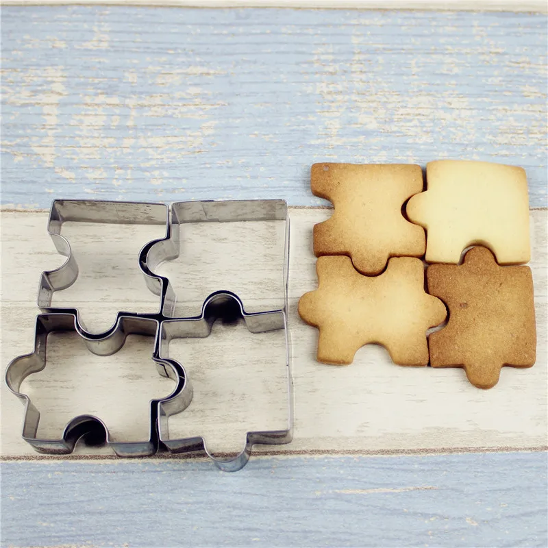 4pcs/set Stainless Steel Biscuit Cutter Puzzle Piece Mold Cutter Cookie Cake Frame Mould Pastry Baking Tools Accessories