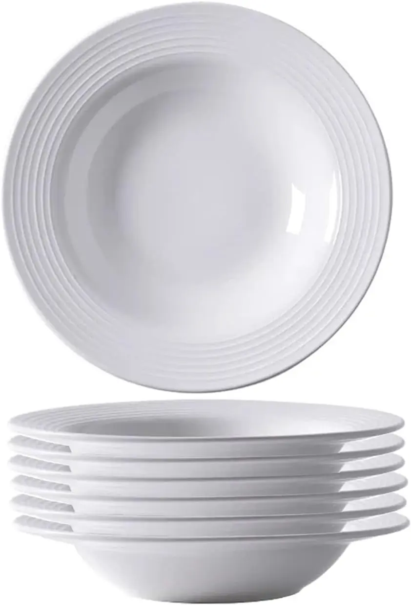 

Pasta Bowls Plates Set of 6, 8.5inch Ceramic Plates tableware,Salad,Shallow Soup for Pasta, Soup, Microwave & Dishwasher Safe (6
