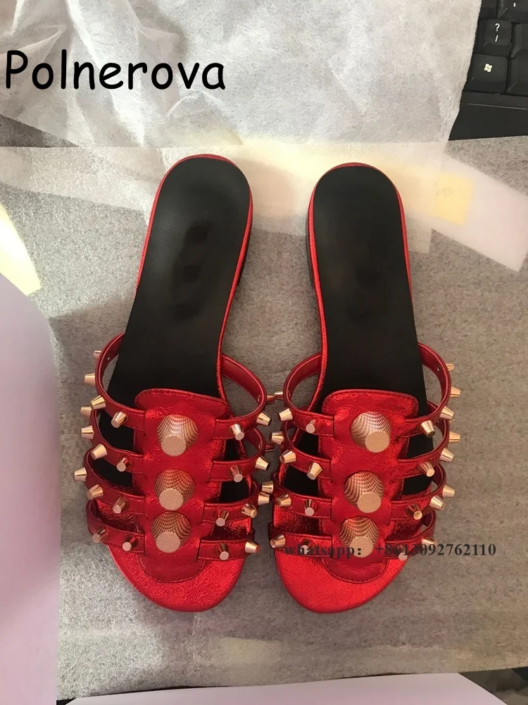 Pantofole solide con punta tonda rivetto in metallo piatto con scarpe da donna estate Casual spiaggia stile occidentale pantofole da donna di grandi