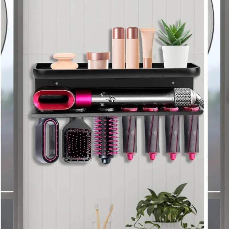 

Металлический настенный держатель для фена Dyson Airwrap, полка для хранения, сушилка для завивки волос, железная стойка без перфорации, органайзер для ванной комнаты, держатели и стеллаж