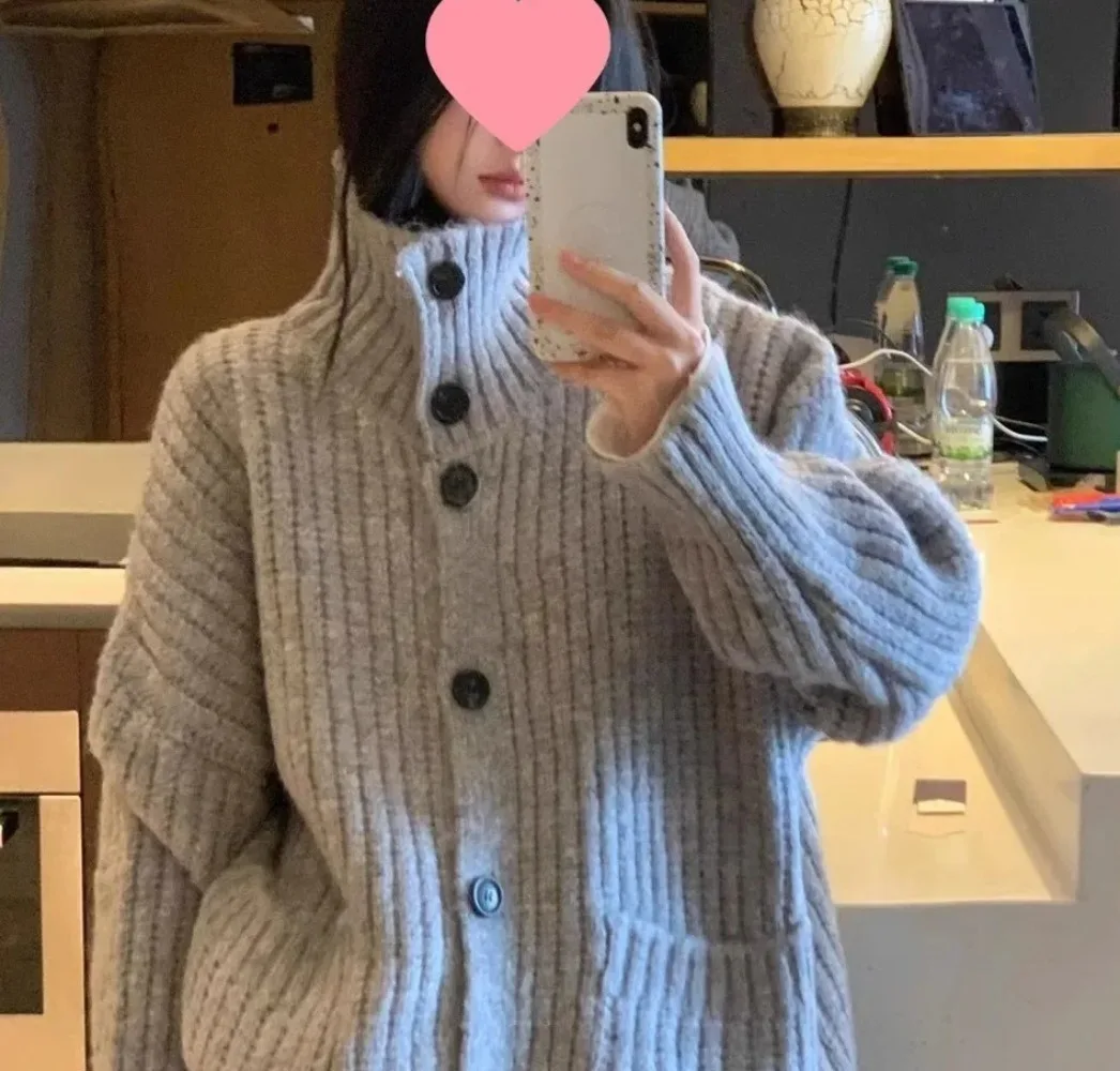 

Loose High Collar Long Sleeve Sweater Cardigan Women's Autumn Winter New Style Single