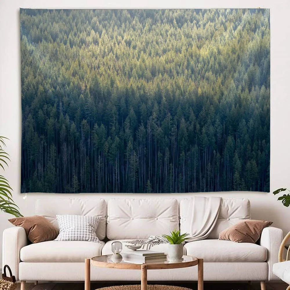 Natural Jungle Watercolor Mist Landscape Tapestry - Primitive Forest Home Decor for Living Room Dormitory - Background Cloth