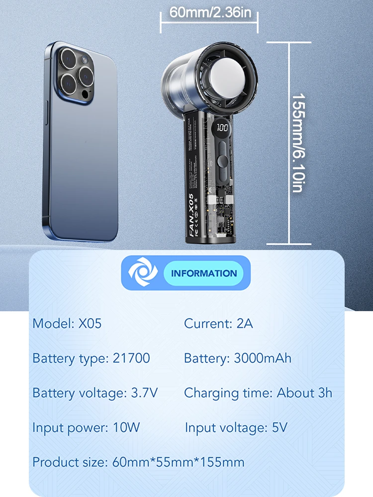 Portable Hand Fan 100 Wind Speeds Mini Bladeless Handheld Fan USB Rechargeable Personal Highspeed Fans Electric Eyelash Fan