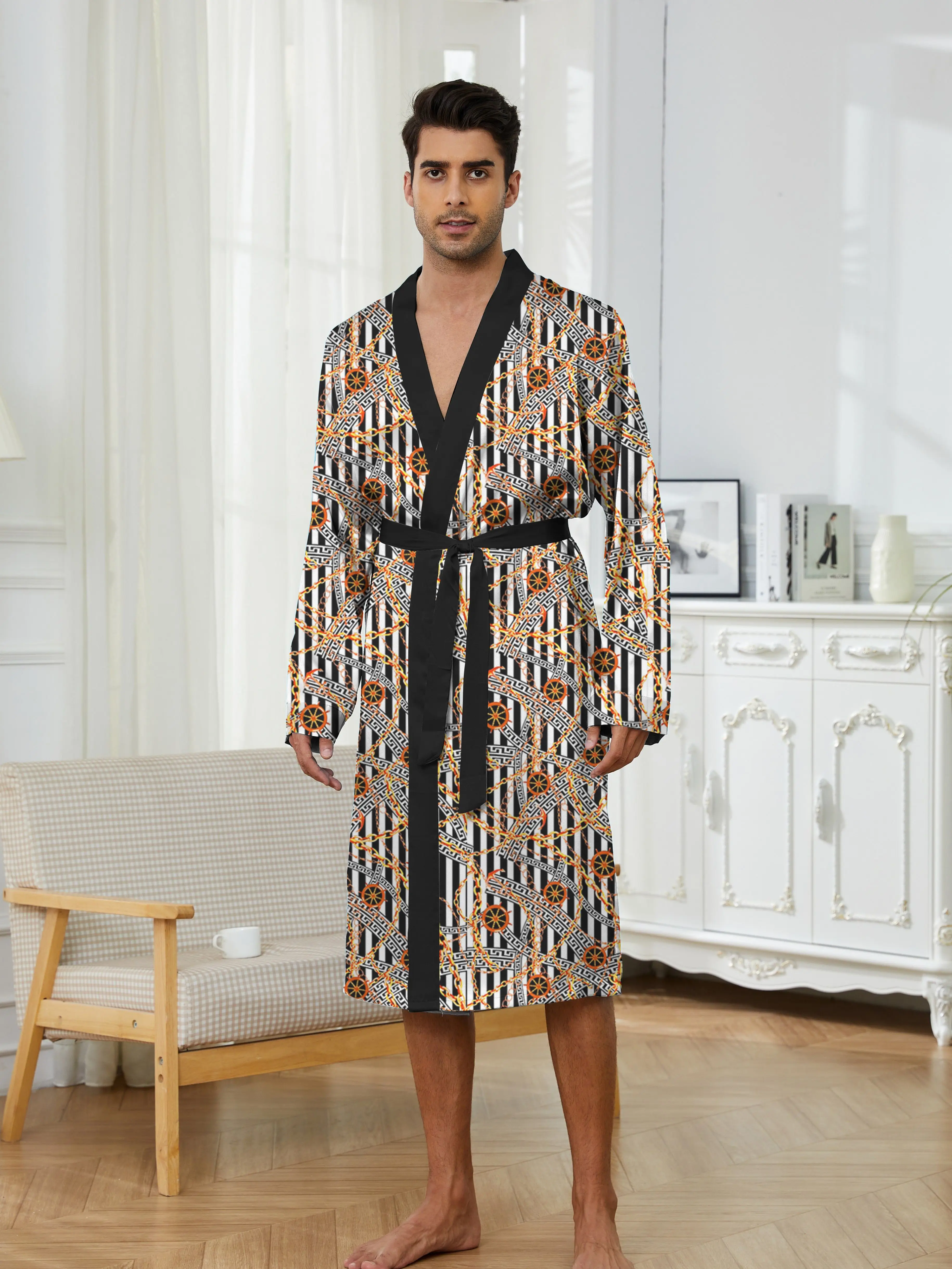 

Men Robes 2025 Men Clothing Spring Autumn Thin Quick Drying Long Sleeved Casual Style Air-conditioned Room Pajama Long Nightgown
