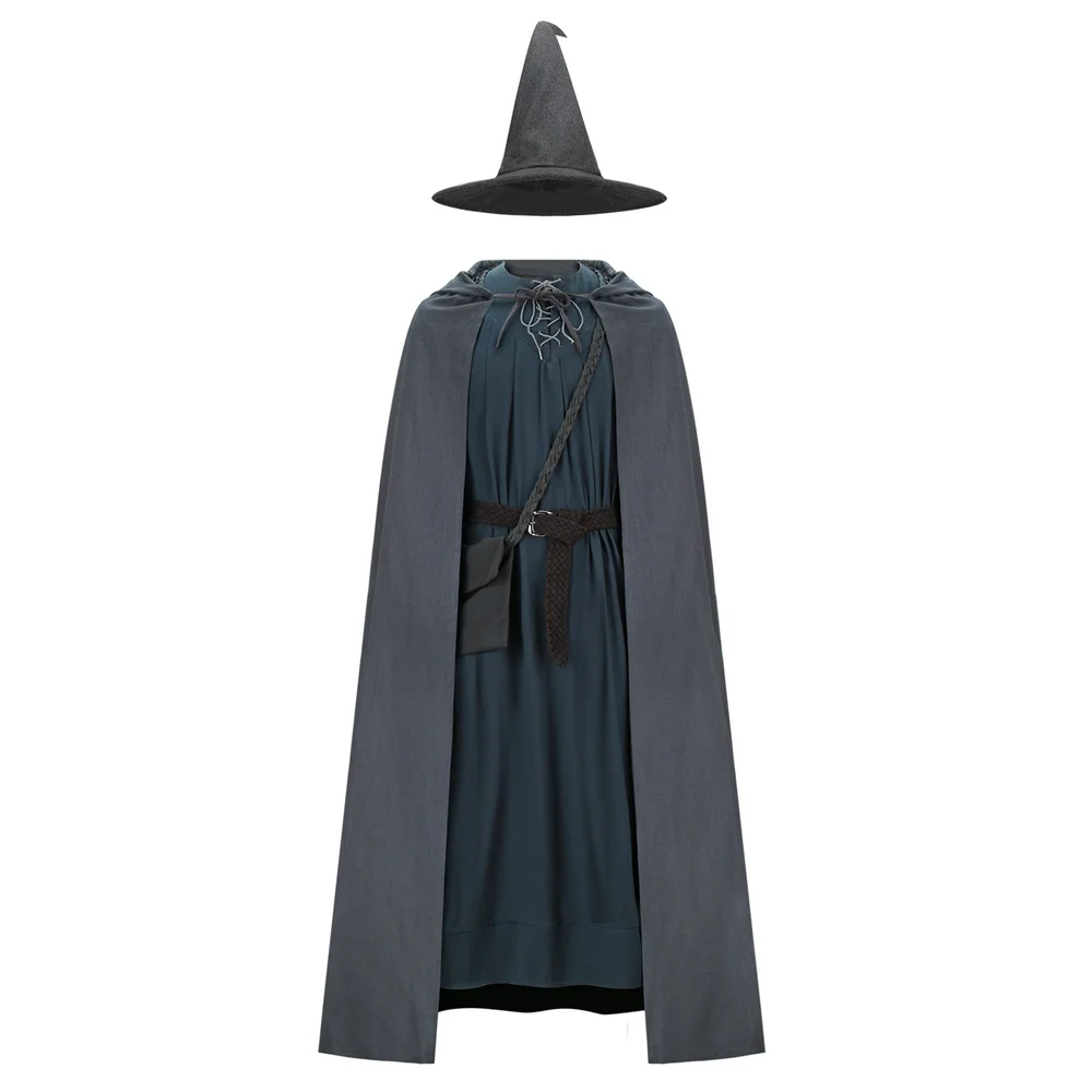 Movie Gandalf Wizard Cosplay Costume Men's Halloween Party Carnival Outfits Hat Robe Dress Belt Bag Takerlama