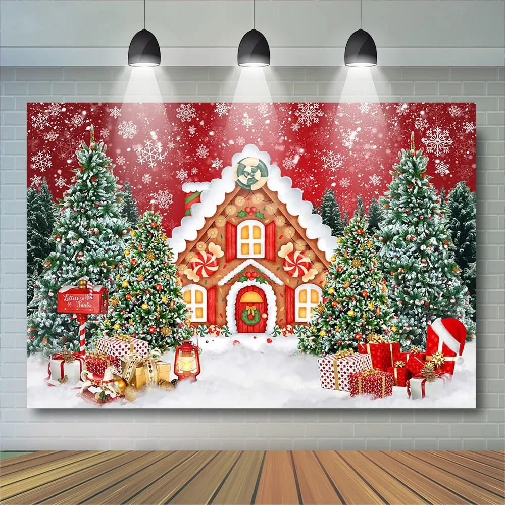 Fondo de casa de dulces de Navidad, accesorios de fotografía para niños, árbol de juguete, escena nevada, retrato familiar, estudio fotográfico para niños y bebés