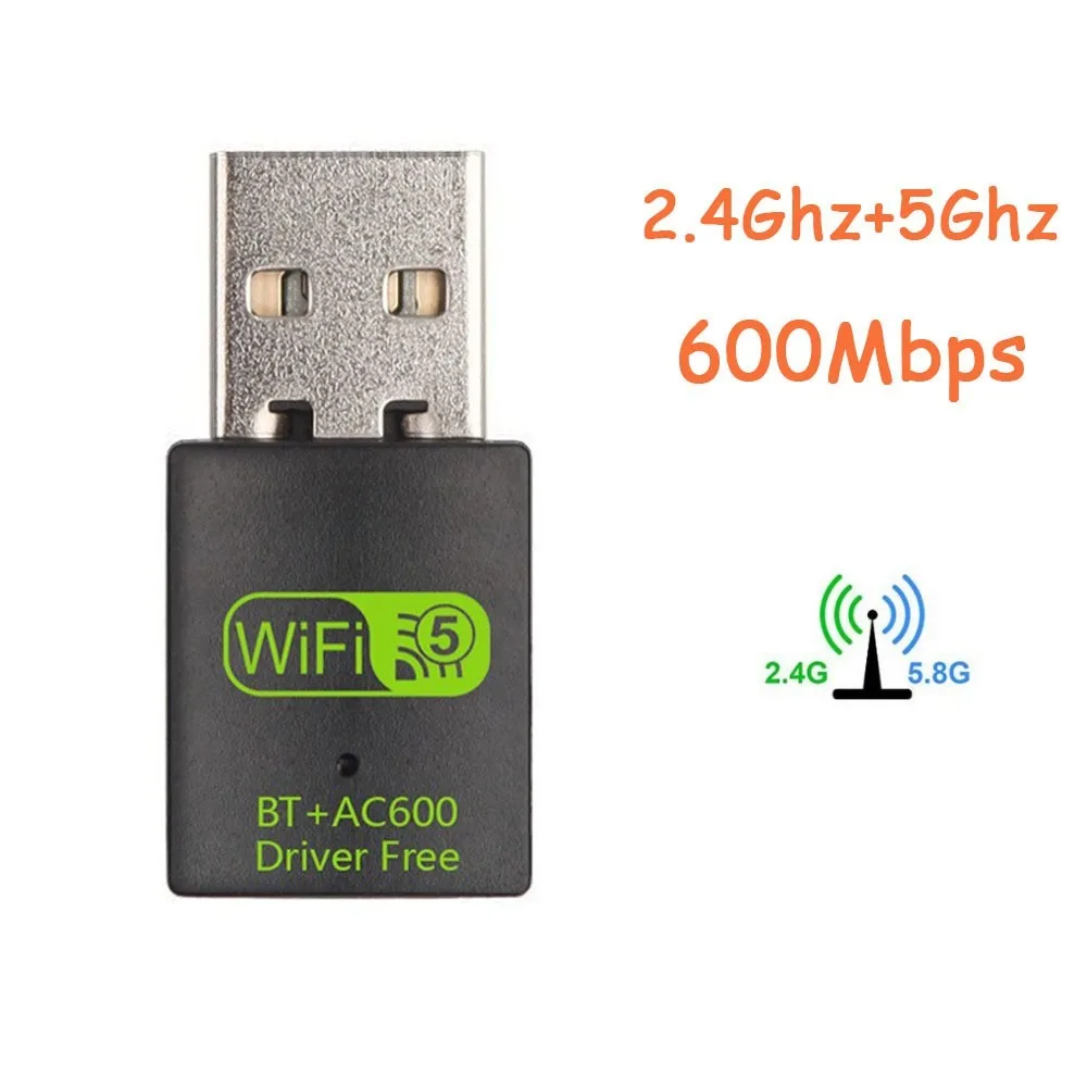 อะแดปเตอร์เครือข่ายไวไฟ BT+AC600 ดองเกิล WLAN ตัวรับสัญญาณไวไฟ 600M ดองเกิล WLAN ไร้สาย ตัวรับสัญญาณไวไฟ 2.4G&5G