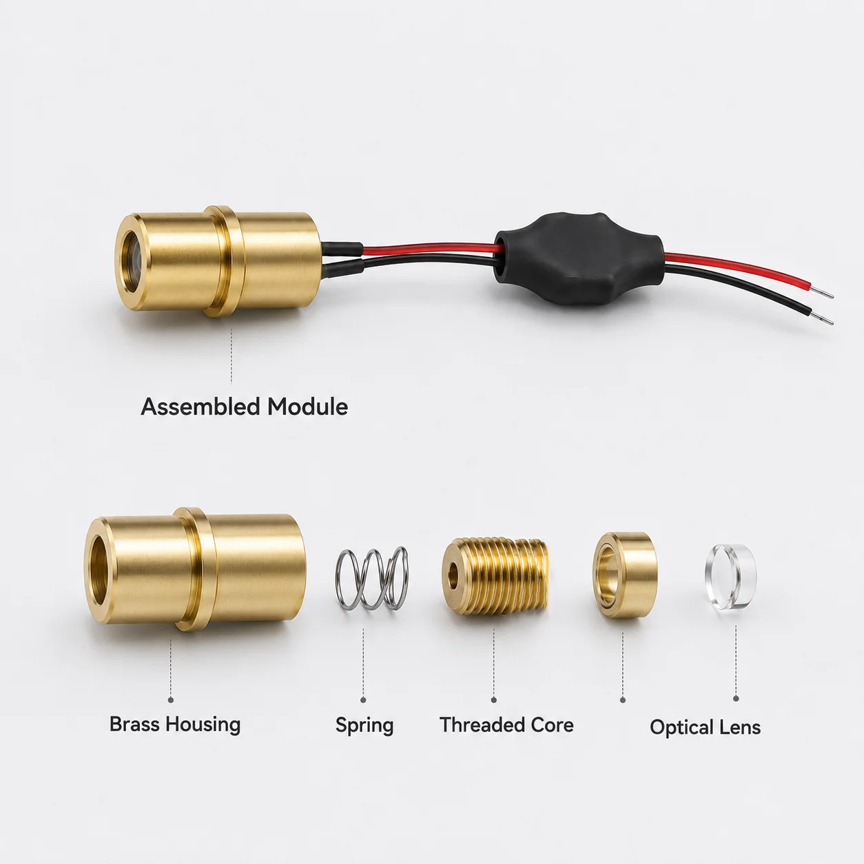ZhonNa 9x16mm Brass Laser Module with Built-in Lens Red Black Leads Round PCB for Tools Instruments Meters Parts Accessories Kit