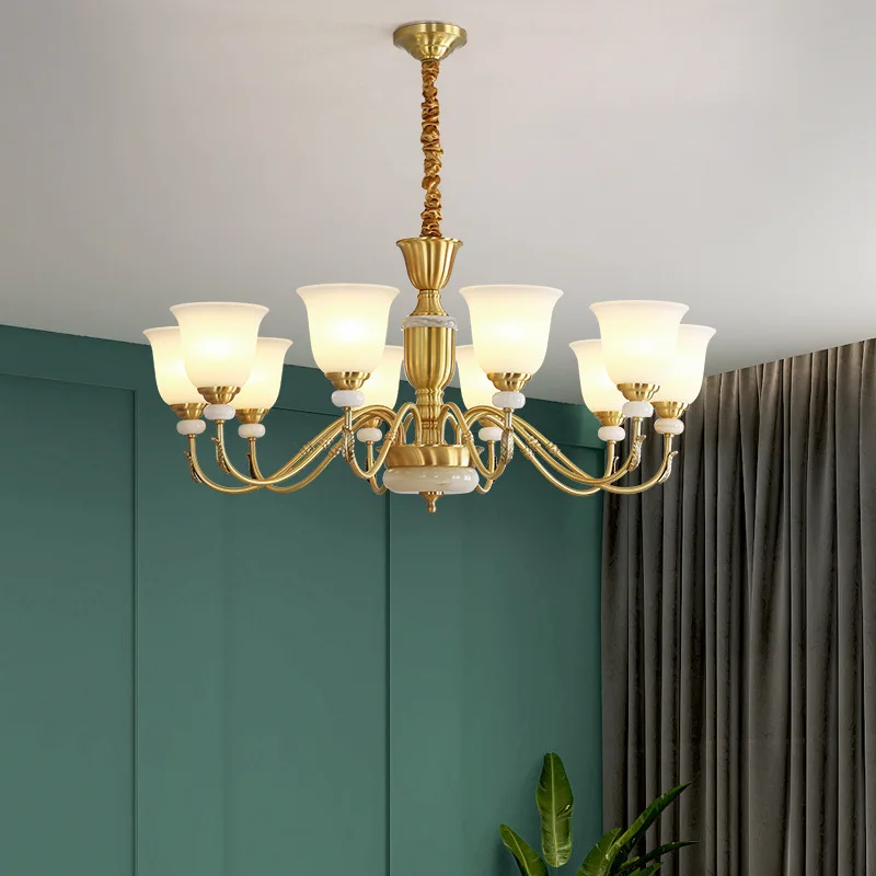 

Chandelier American living room lamp villa dining room bedroom lamp simple European retro jade lamp