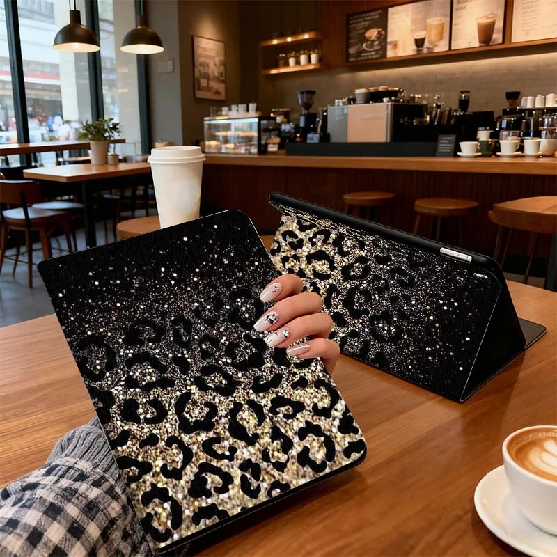 Leopard Pattern Gold Glitter For Xiaomi Redmi Mi Pad 8 7 6 5 4 2 SE K 12.4 11.2 12.1 11 8.8 Pro Max Ultra Inch Tablet Case