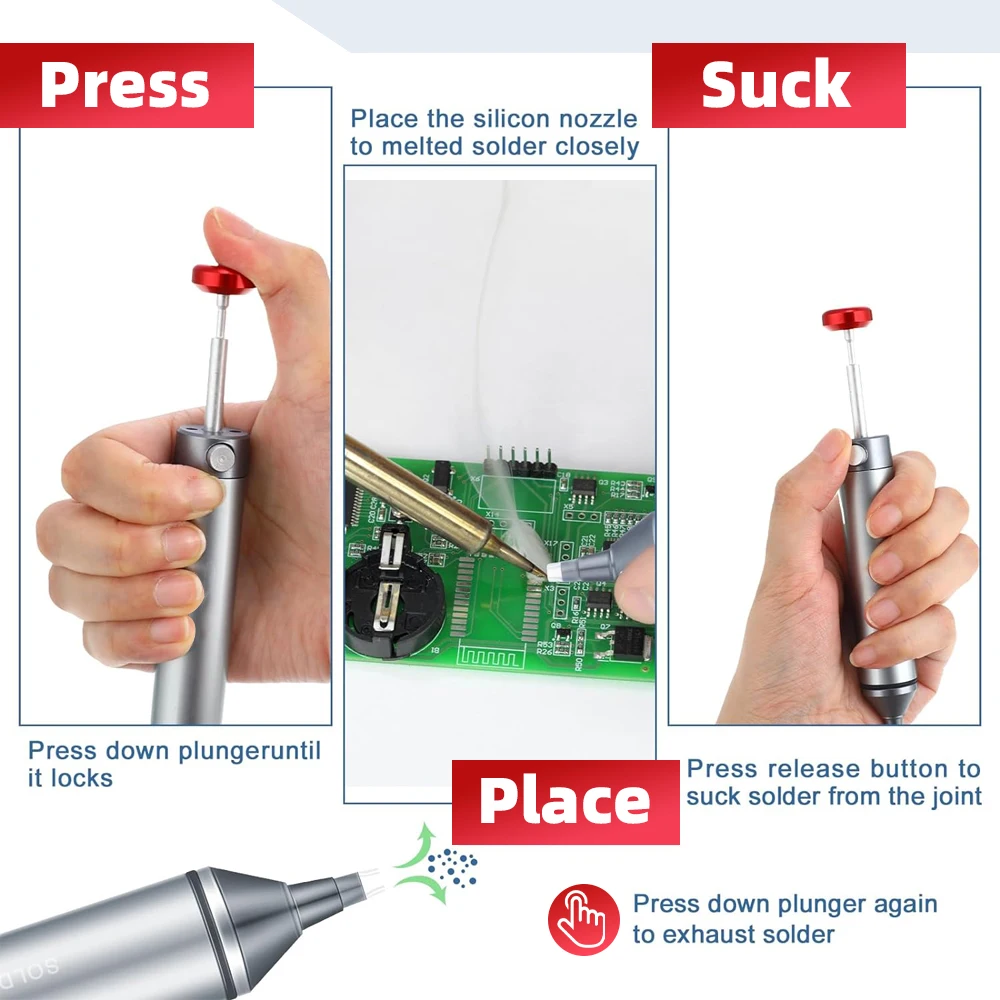 Pompa dissaldante potente in alluminio pistola a latta di aspirazione ugello in Silicone penna a ventosa per saldatura a vuoto manuale strumenti di