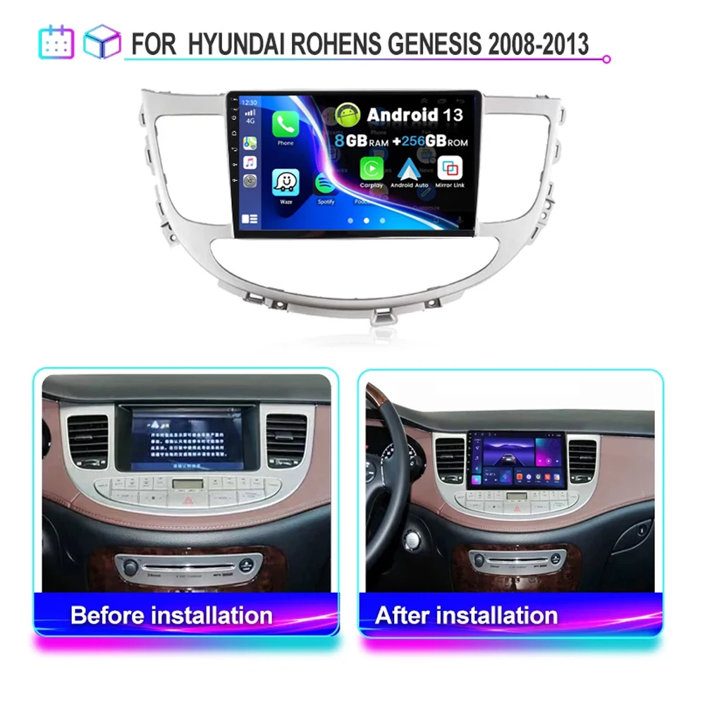 Автомобильный радиоприемник для Hyundai Rohens Genesis 2008 - 2010 2011 2012 Android13, экран монитора, мультимедийный автомобильный радиоприемник 7862CPU