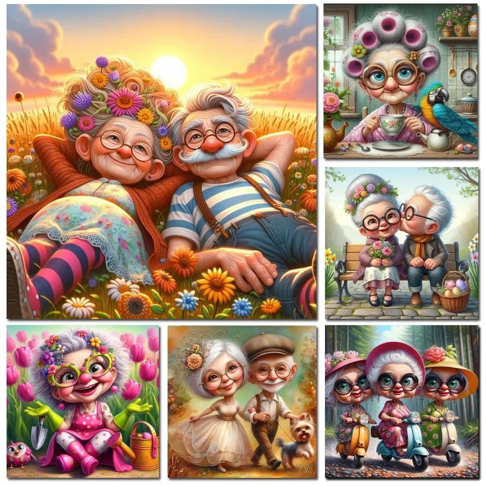 Old Happy Friends 5D DIY Diamond Painting Cross Stitch New 2024 Happy Elderly Couple Cross Stitch Mosaic Diamond Embroidery Sale