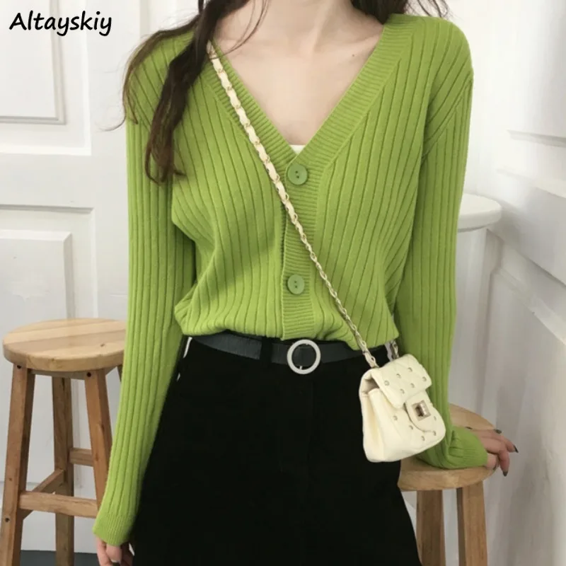 Minimalist Cardigans for Women Ins Long Sleeve Casual Fashion Spring Autumn Single Breasted Solid V-neck All-match Korean Style