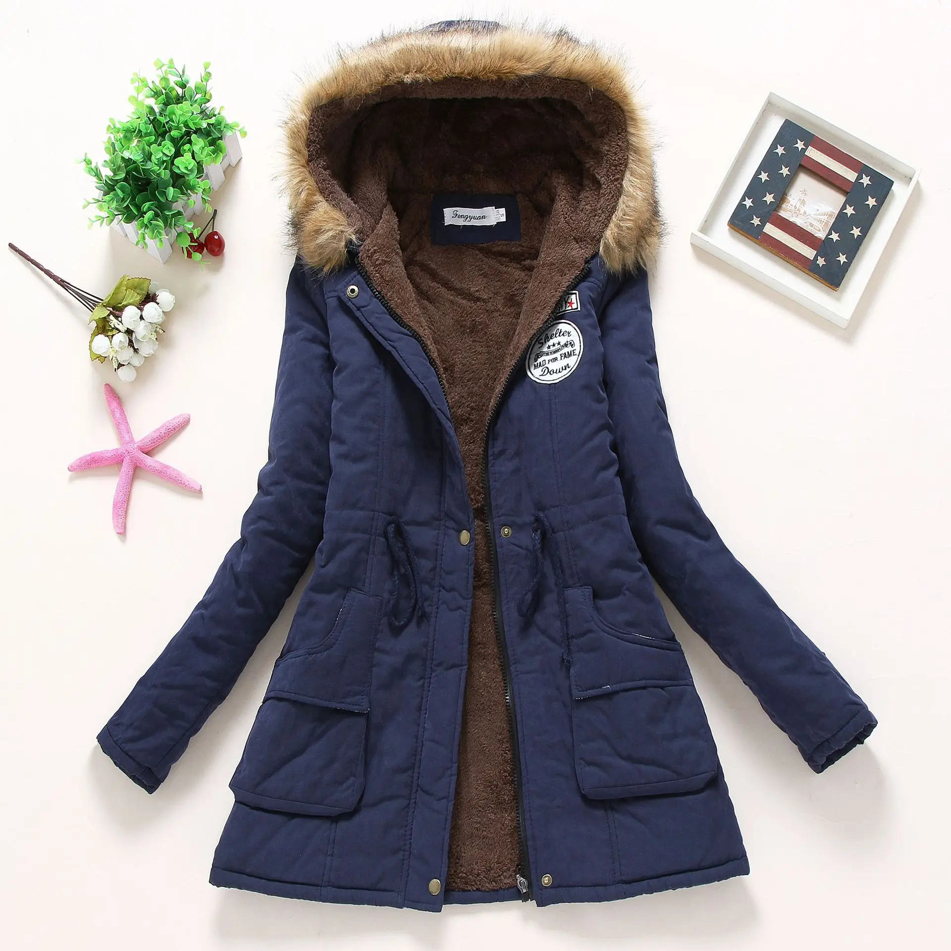 2024 Women's New Jacket Winter Autumn Warm Jackets Fur Hooded Coat Solid Color Women Thick Parkas Female Outerwear Ladies Tops