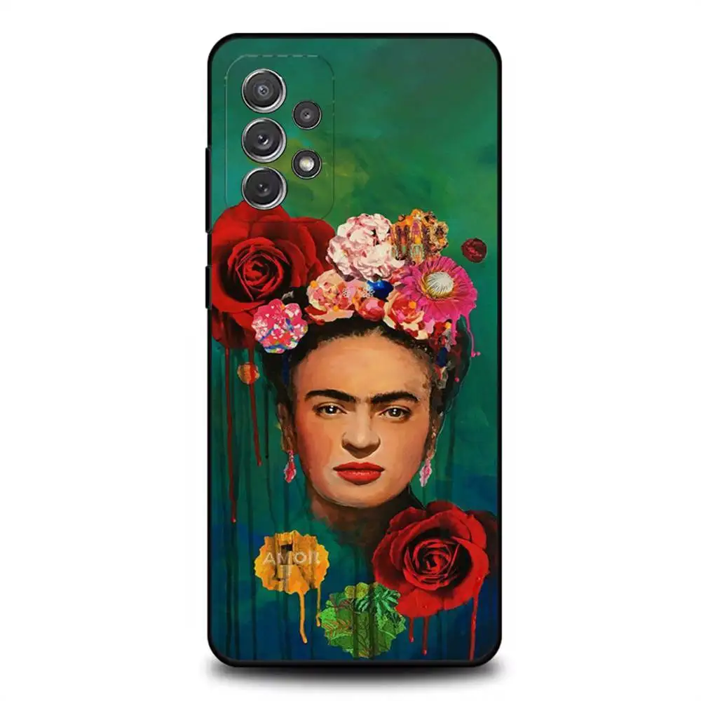 F-Frida-s K-Kahlo-g Art Funda de teléfono para Samsung S 25,24,23,22,30,21,10,9,Ultra,Plus,Lite,FE,4,5G Funda blanda negra