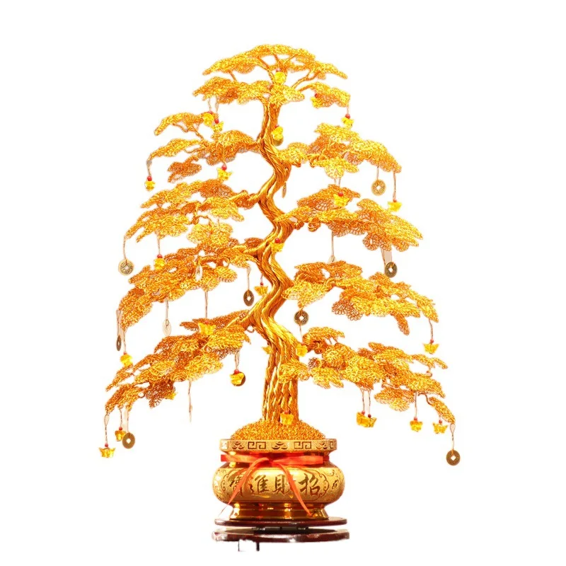 

Fortune Tree Pure Handmade Aluminum Wire Weaving Money Tree Crafts Store Home Decoration Creative Gift Ornament