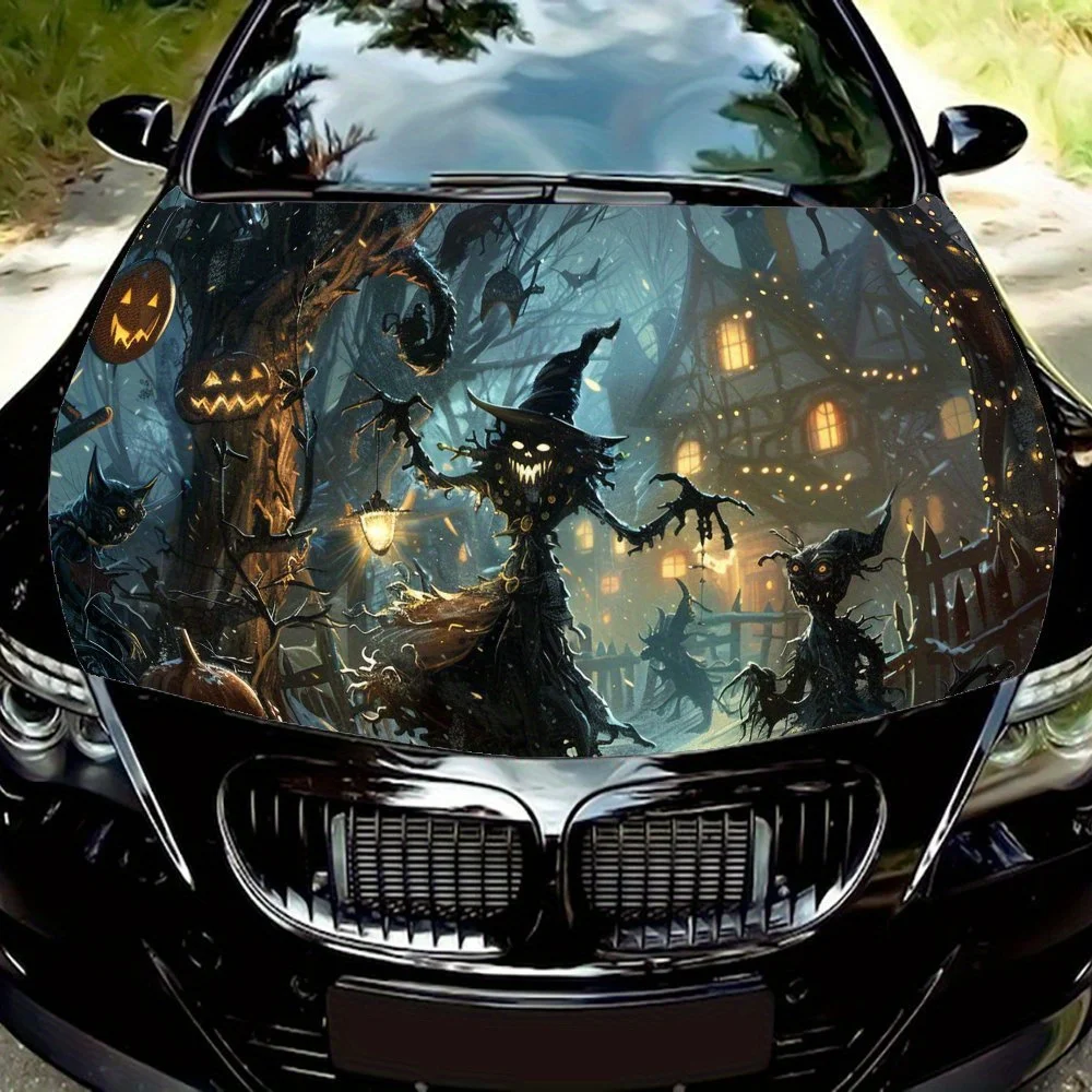 

Pumpkin Lantern Elf Old Tree Halloween Car Hood Wrap Color Vinyl Sticker Truck Graphic Bonnet Auto Accessories Decoration Decal