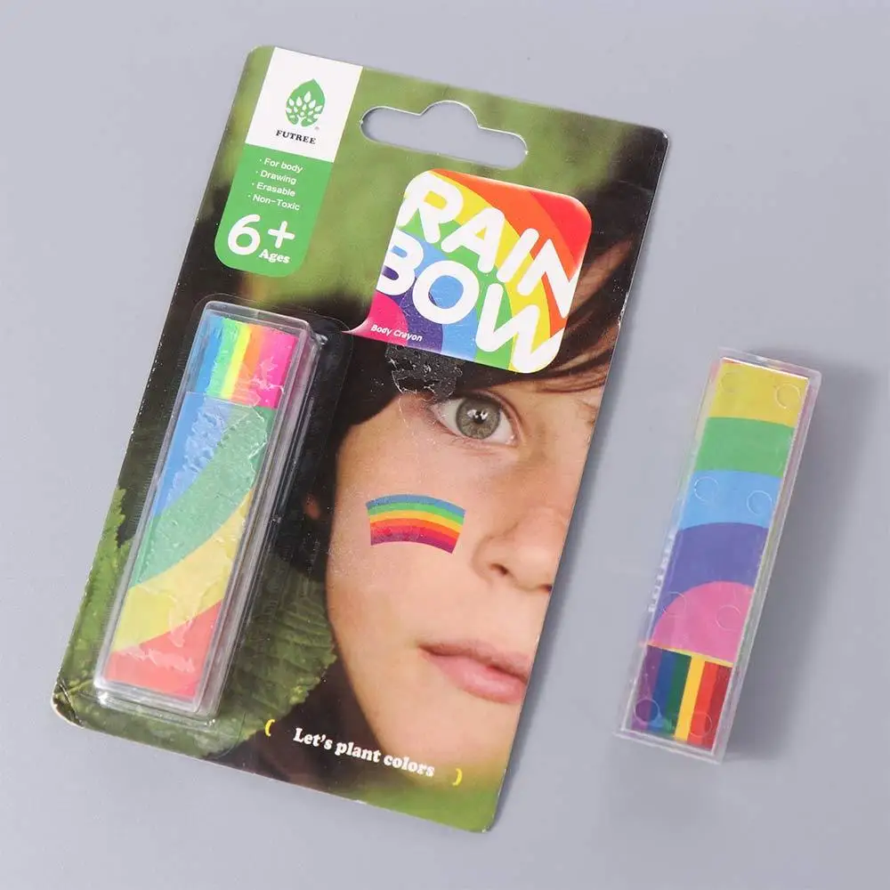Palo de pintura facial de arco iris de parafina, pintura artística fluorescente lavable, pluma de maquillaje, crayones de pigmento de pintura facial Multicolor seguros