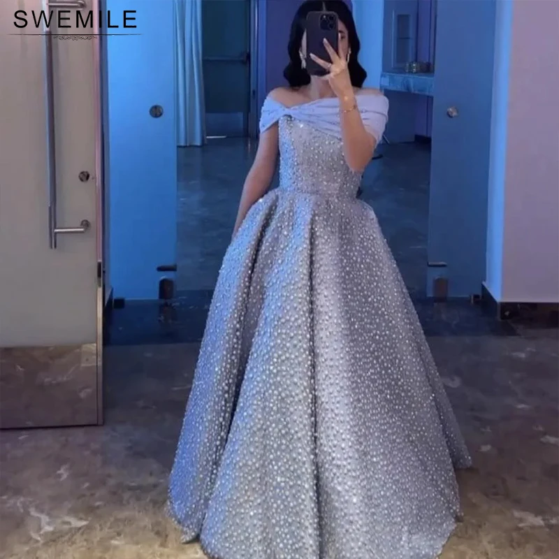 

SWEMILE Elegant Off The Shoulders Pearls Evening Dress 2026 A-Line Beaded Prom Gown Wedding Party فساتين سهره فاخر