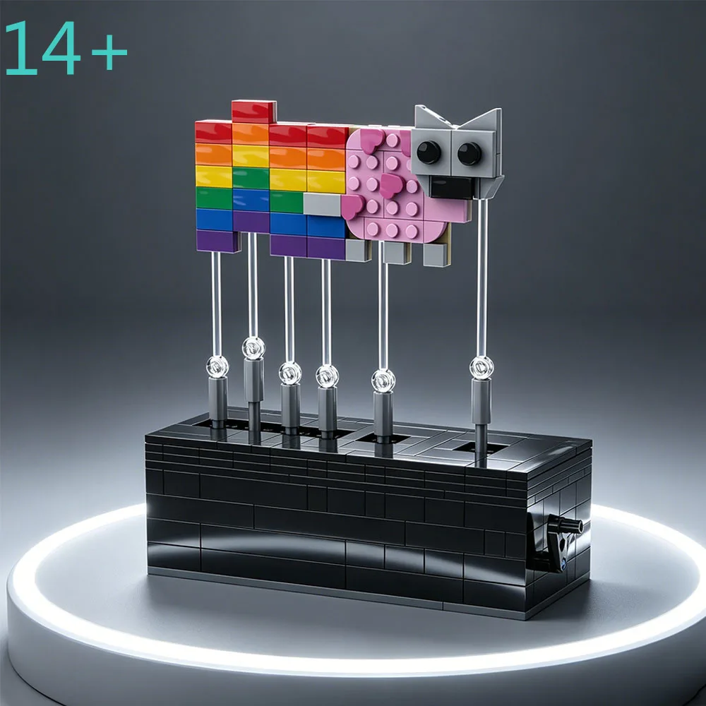 Moc shop NEW Creative Technology Hand Cranked Dynamic Mechanical Suspension Pixel Working Nyan Cat Model Toys Gifts