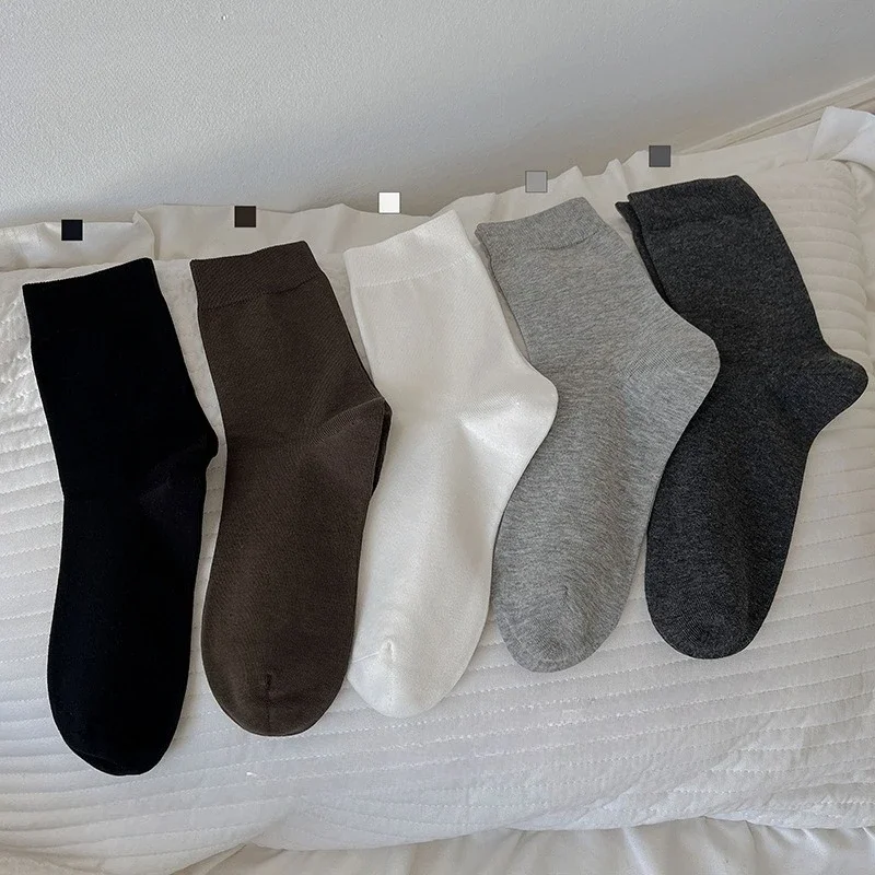 

5 пар новых мужских носков на осень-зиму с толстой подошвой, теплые, однотонные, простые, удобные, повседневные носки