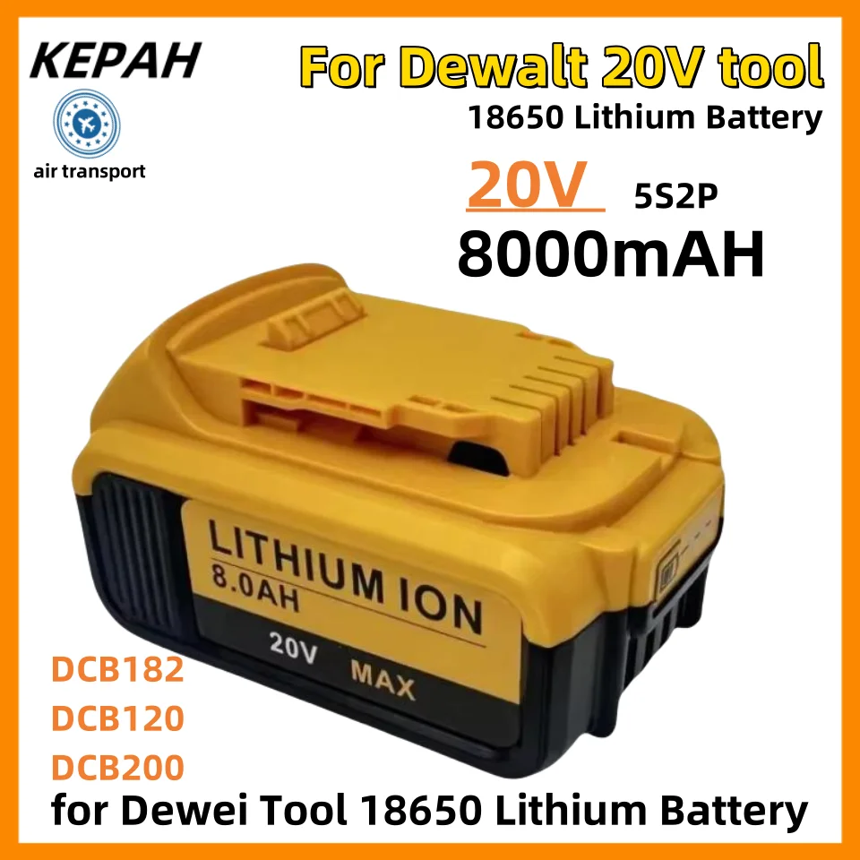 8000mAh Battery DCB200 MAX For Flexvolt For Dewalt DCB606 DCB205 DCB206 DCB209 DCB182 Power Tool Battery 20V/60V Battery