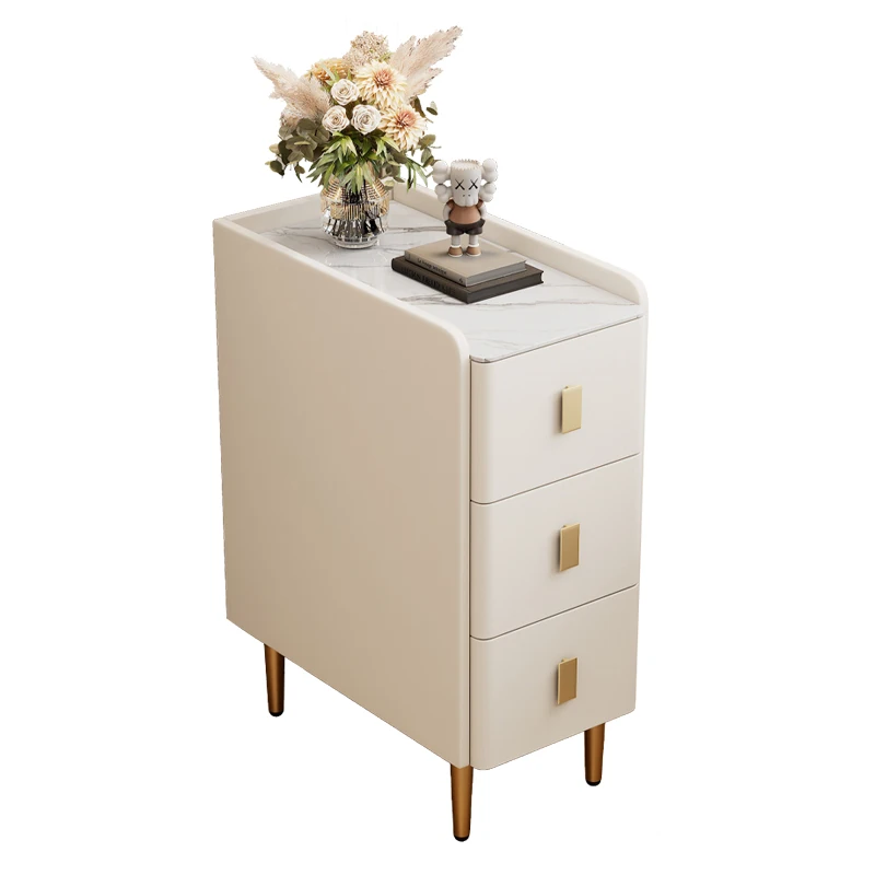 Modern Luxury Wooden Nightstand Smart Bedside Table Narrow Slate for Small Apartment Bedrooms