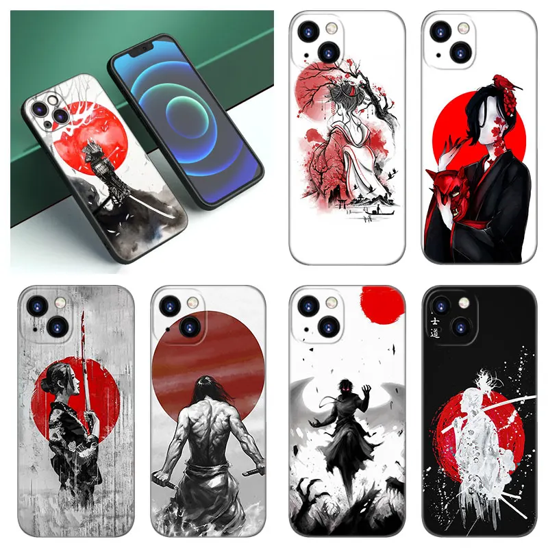 Red Sun Japanese Anime Black Silicone Phone Case For Apple iPhone 12 13 Mini 11 14 15 Pro Max 7 8 Plus X XR XS SE 2020 2022