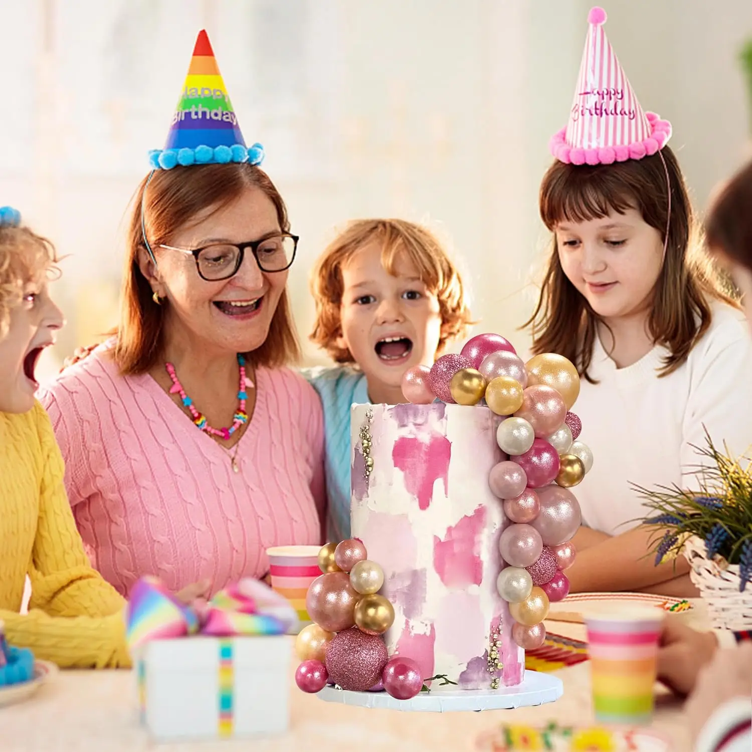 56 Stück Kugel-Kuchen-Picks, bunter kugelförmiger Kuchenaufsatz, Perlenkugeln, Cupcake-Kucheneinsatz-Aufsatz für Hochzeit, Geburtstag, Party – Detail 30