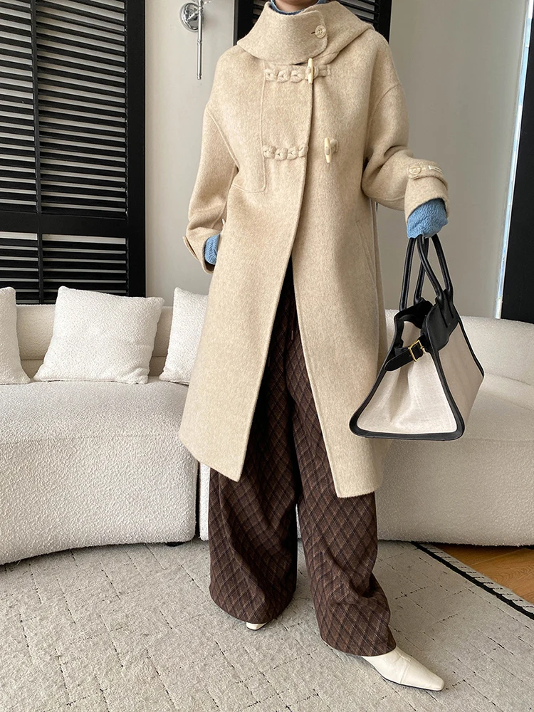 معاطف صوفية أنيقة بتصميم مقنع من FANAN للنساء مزدوجة الصدر ملابس خارجية سميكة ودافئة موضة شتاء 2025 جديد #2