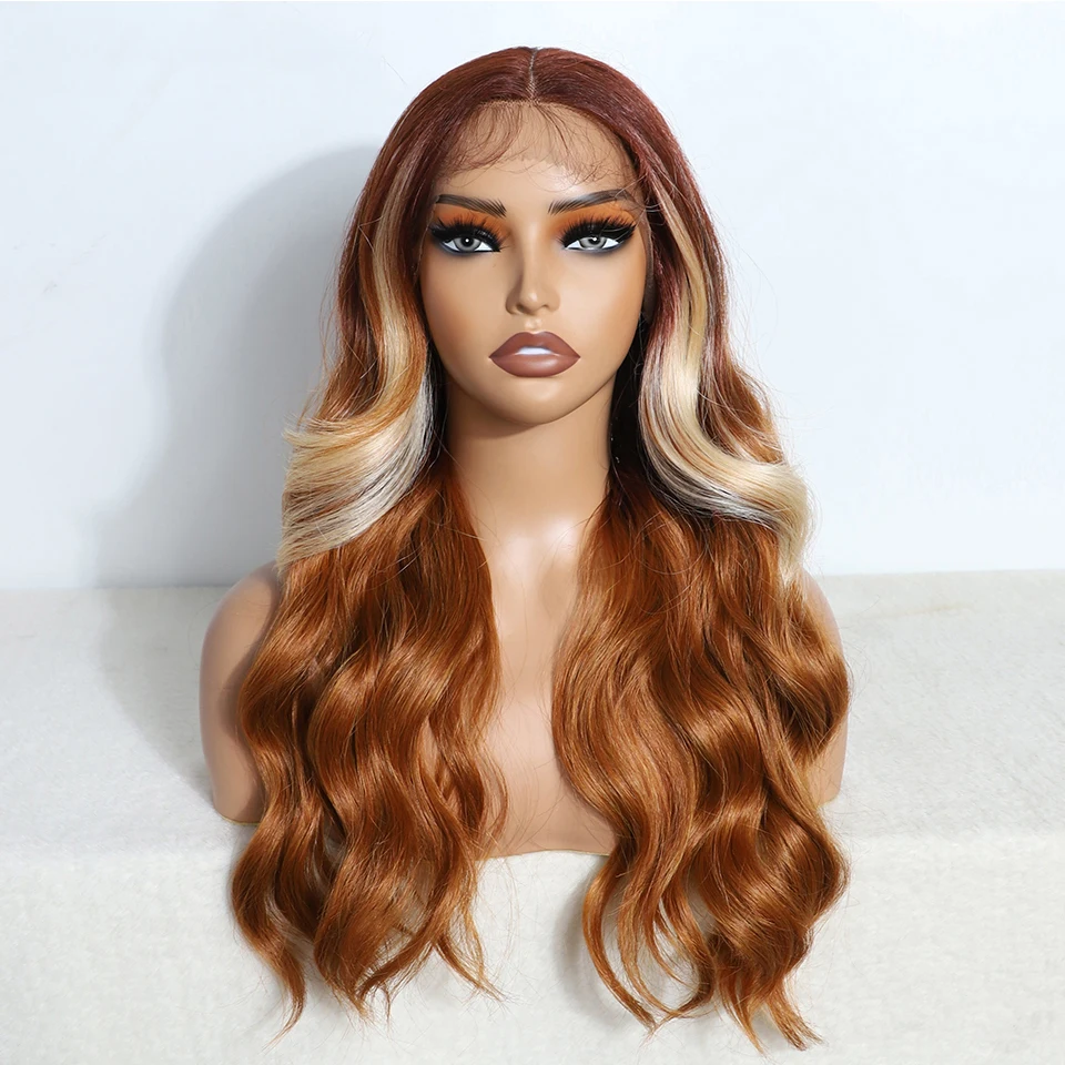 

FREEDOM Body Wave Synthetic Lace Front Wigs For Black Women 22 inch Ombre Brown Blonde Wine Red Lace Wig White Cosplay Wig