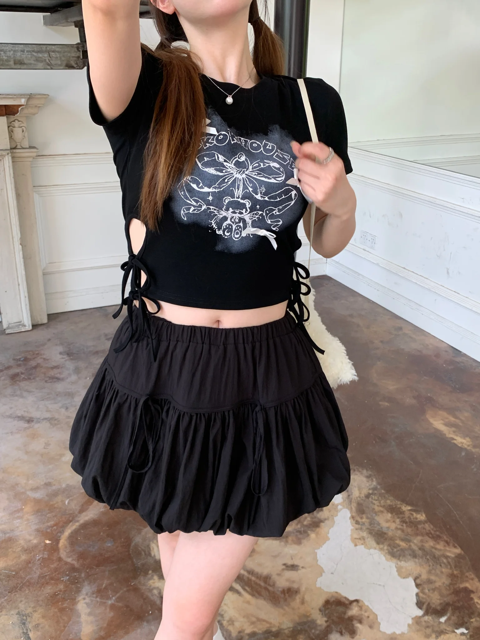 

Юбка-тюльпан Xiao en Meimei Sweet Cool Girl Design с пышным подолом, высокой талией, приталенная, А-силуэт, для женщин, летняя мода